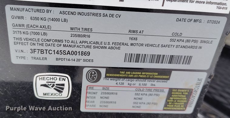 image for item DV6686 2025 Acsend BPDT14 dump trailer