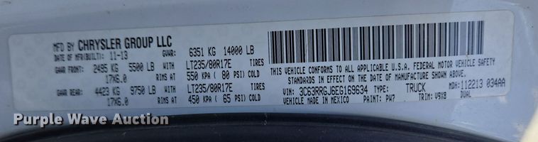 image for item EC3987 2014 Dodge Ram 3500 Crew Cab pickup truck