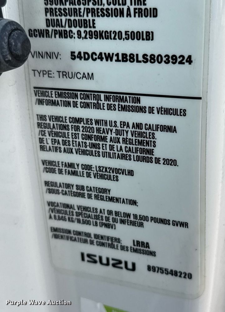 image for item ED5509 2020 Isuzu NPR XD box truck