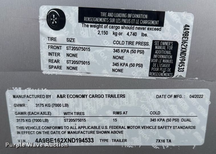image for item EG2515 2022 A&R Economy Cargo Trailers enclosed cargo trailer