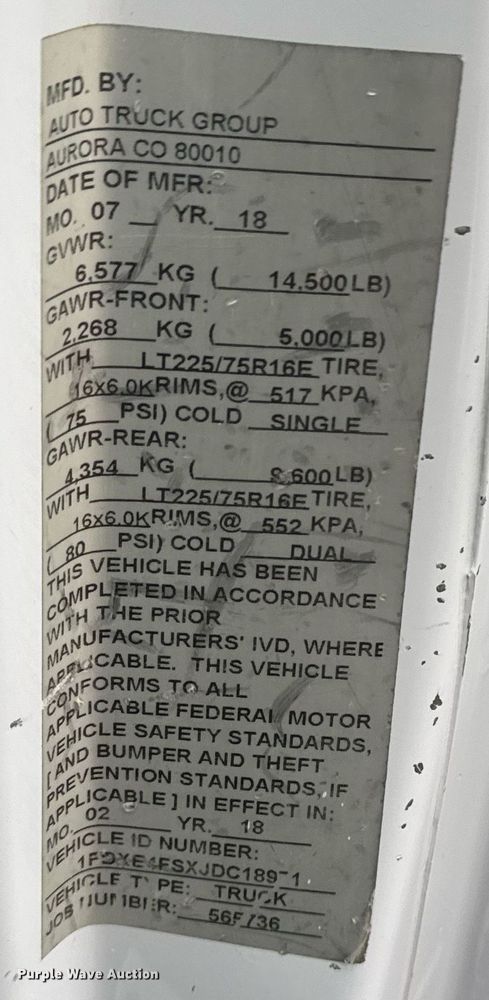 image for item EG2546 2018 Ford E450 Super Duty refrigerated truck