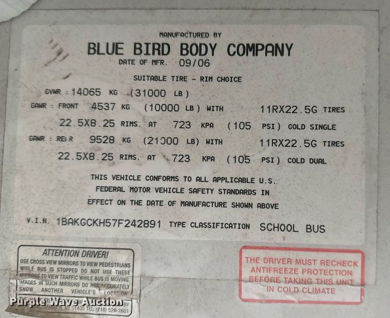image for item EG2547 2007 Blue Bird BB Conventional school bus
