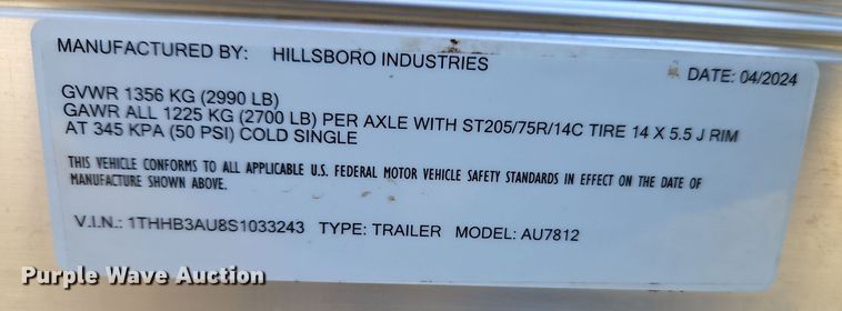 image for item EI8814 2025 Hillsboro Industries utility trailer