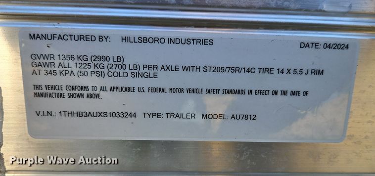 image for item EI8815 2025 Hillsboro Industries utility trailer