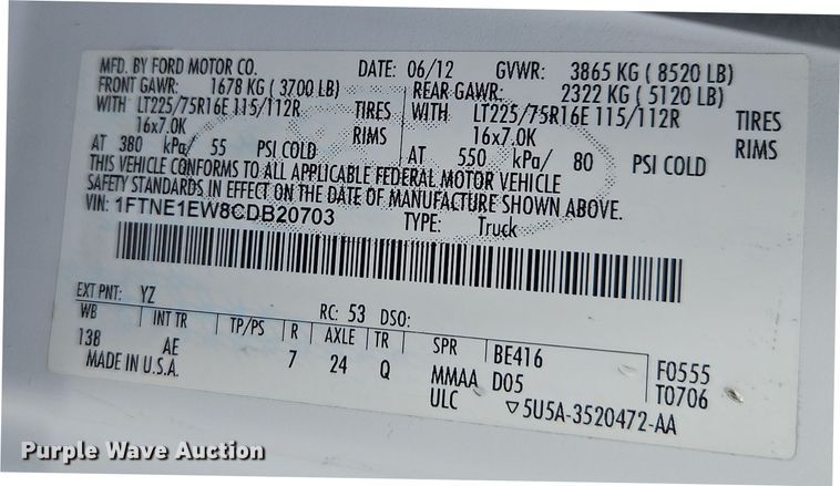 image for item EI8822 2012 Ford E150 van