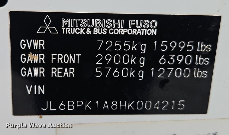 image for item EI8827 2017 Mitsubishi Fuso Canter Crew Cab flatbed truck