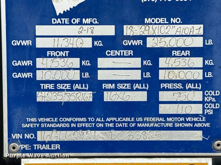 image for item EJ3477 2018 Gooseneck Trailers 18-29x102 equipment trailer