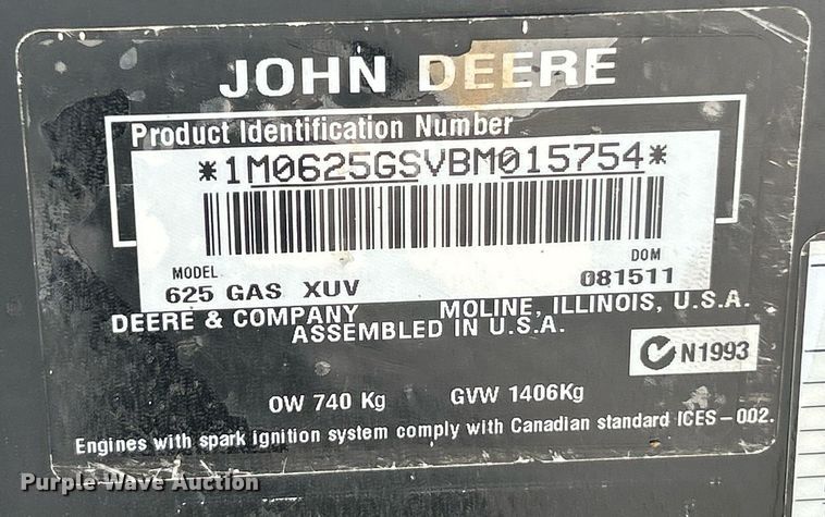 image for item EK2541 2011 John Deere Gator 625i utility vehicle