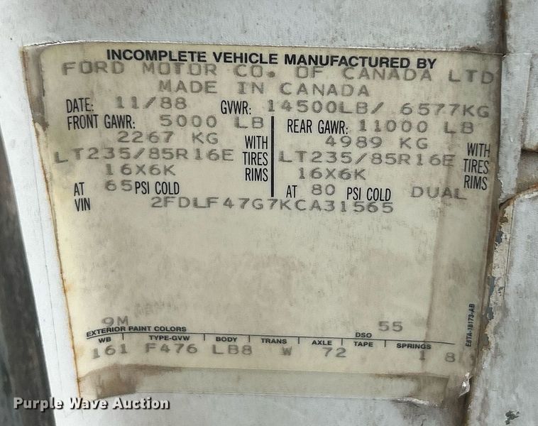 image for item EK2634 1989 Ford F450 Super Duty XL dump flatbed truck