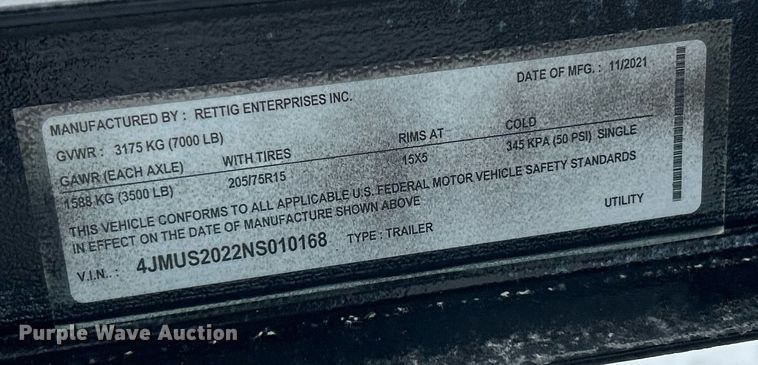 image for item EK2666 2022 Rettig Enterprises Inc 4JM utility trailer