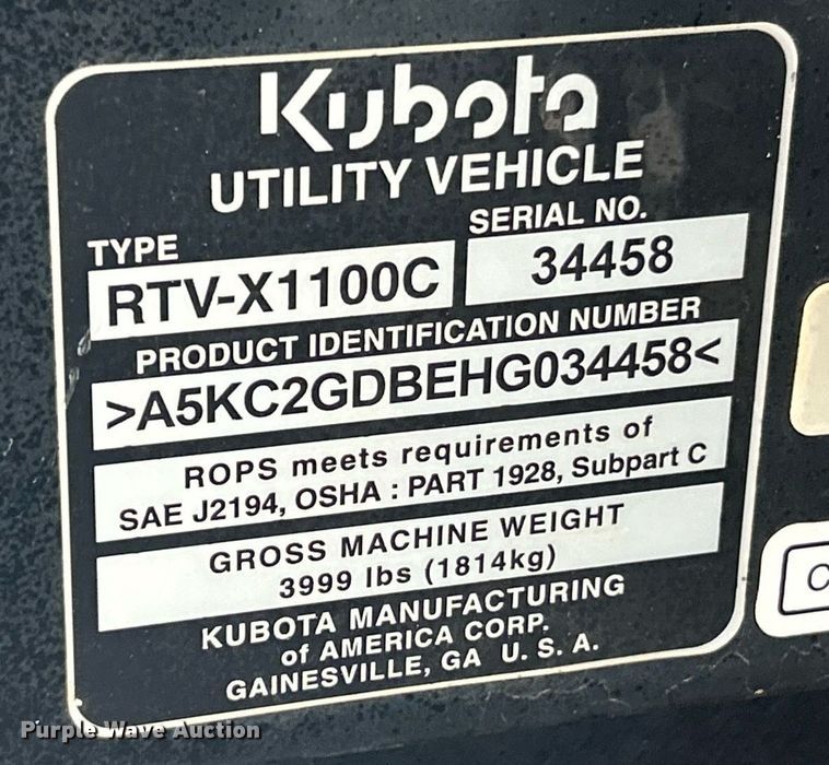 image for item EK2668 2017 Kubota RTV-X1100C utility vehicle