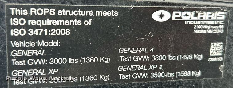 image for item EK2670 2020 Polaris General 1000XP utility vehicle