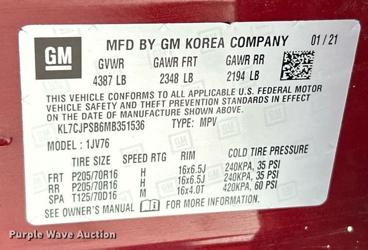 image for item EK2671 2021 Chevrolet Trax SUV