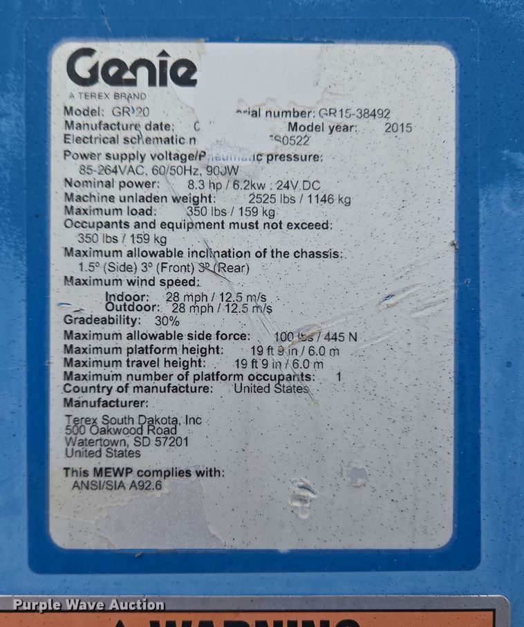 image for item EM6002 2015 Genie GR-20 vertical lift