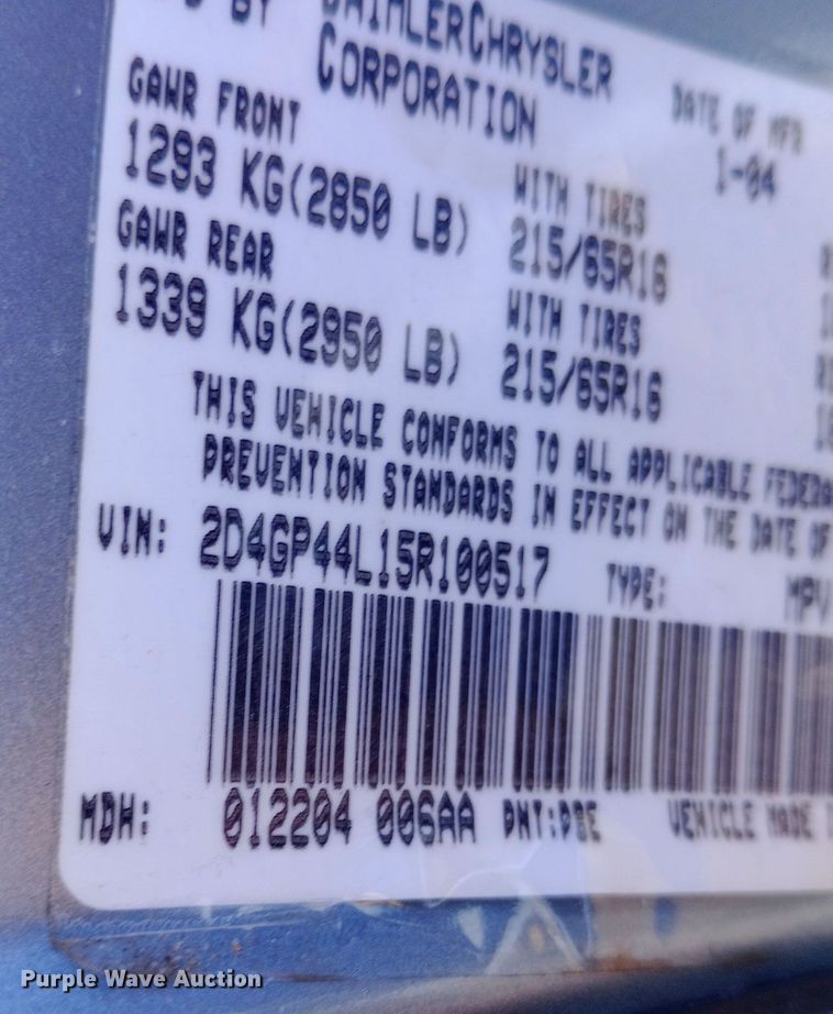 image for item EO0580 2005 Dodge Grand Caravan SXT handicap accessible van