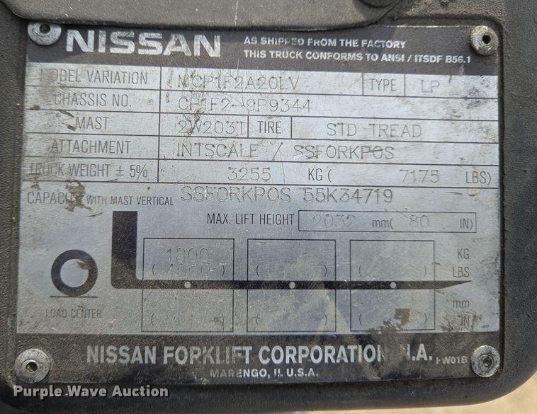 image for item EO0599 Nissan MCP1F2A20LV forklift