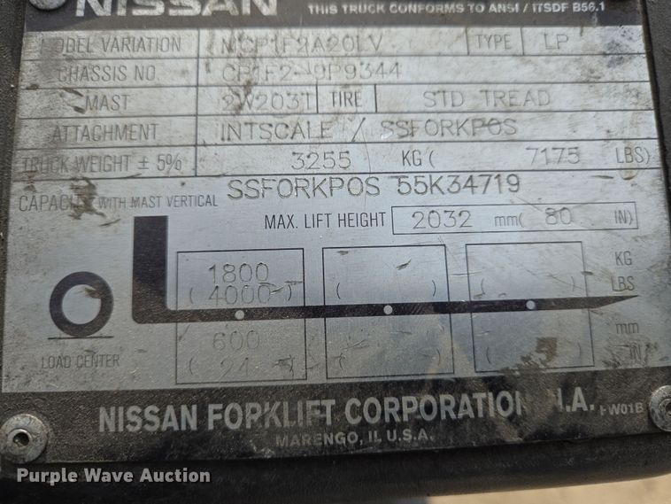 image for item EO0599 Nissan MCP1F2A20LV forklift