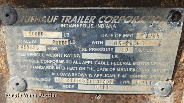 image for item EO0601 1985 Fruehauf EL-F1 trailer dolly