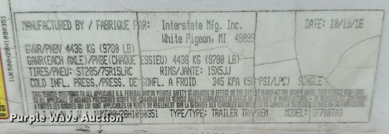 image for item EQ1028 2017 Interstate IF718TA3 pressure washer trailer