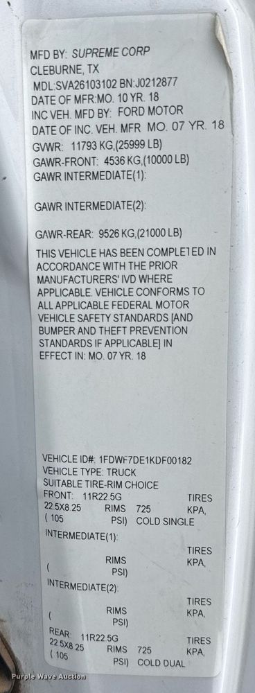 image for item EQ1031 2019 Ford F750 Super Duty box truck