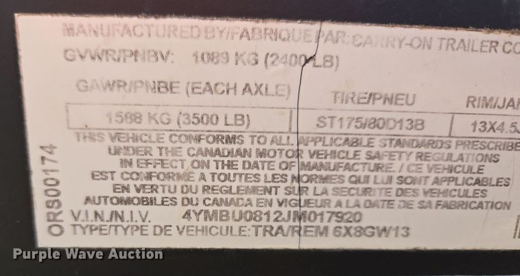 image for item EQ3951 2018 Carry-On Trailer utility trailer