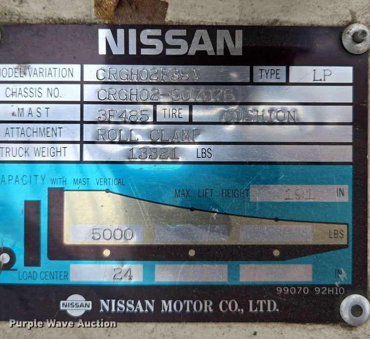 image for item EQ3954 Nissan CRGH02F35V forklift