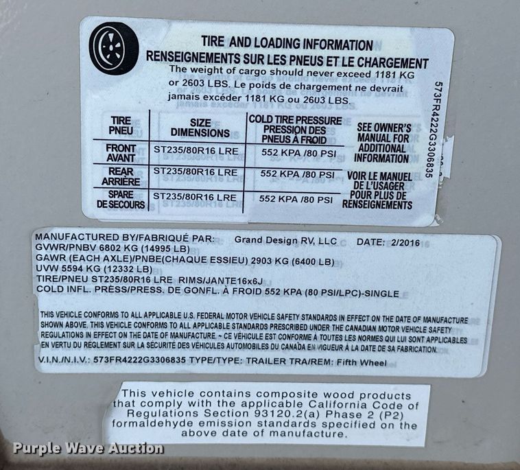 image for item ER4839 2016 Grand Design Reflection camper