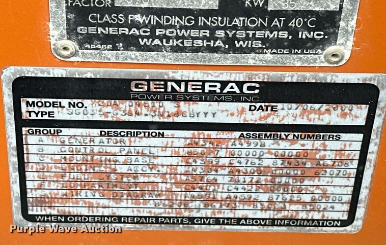 image for item ER4938 2000 Generac 2000 Series generator