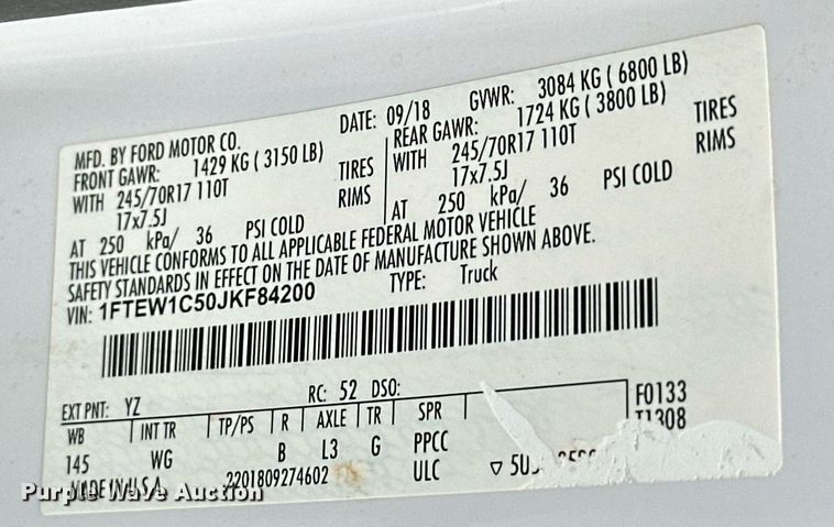 image for item ER4955 2018 Ford F150 SuperCrew pickup truck