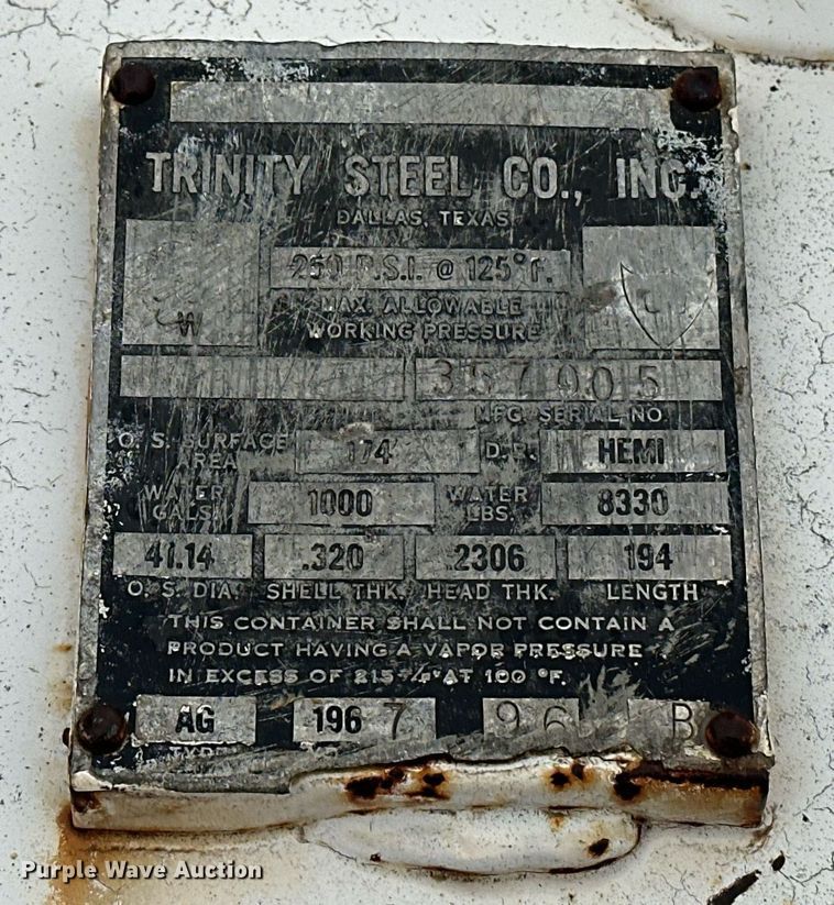 image for item ER4979 Trinity Steel Co propane tank trailer