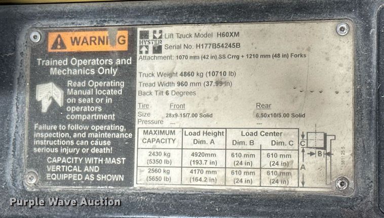 image for item ER4995 2004 Hyster H60XM forklift