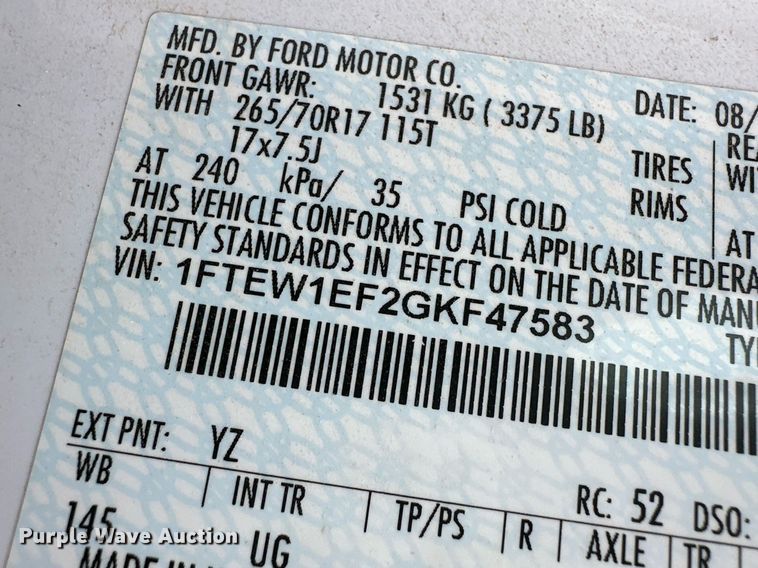 image for item ER8717 2016 Ford F150 SuperCrew pickup truck