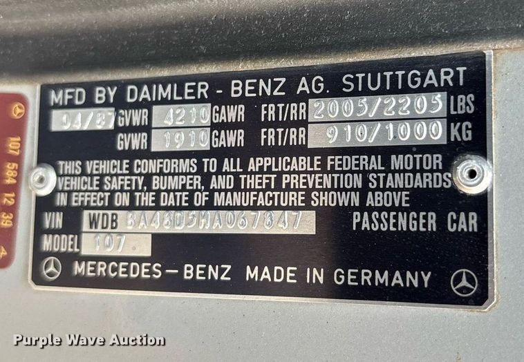 image for item EY9908 1987 Mercedes Benz 560 SL 