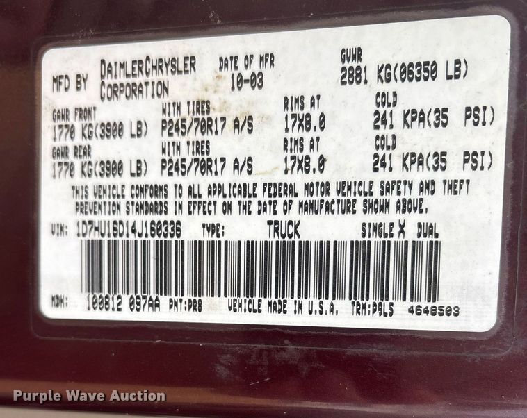 image for item EY9932 2004 Dodge Ram 1500 pickup truck