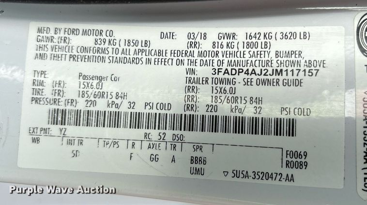 image for item EY9934 2018 Ford Fiesta 