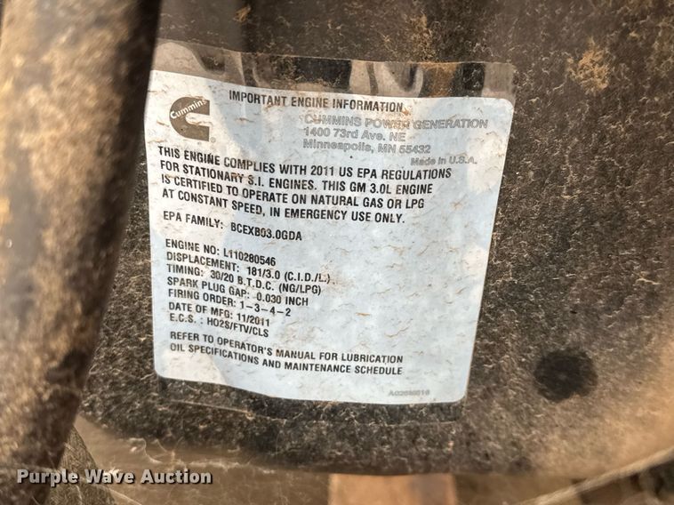 image for item LH9504 2011 Onan GGMB-9061835 generator