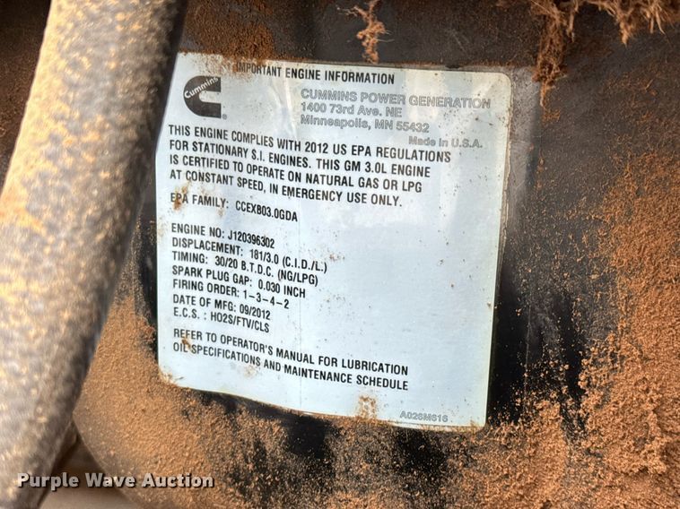 image for item LH9505 2012 Onan GGMB-1213360 generator