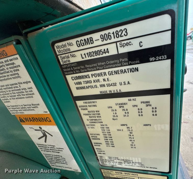 image for item LH9506 2011 Onan GGMB-9061823 generator