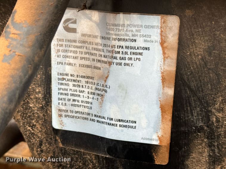 image for item LH9507 2014 Onan GGMB-1400106 generator