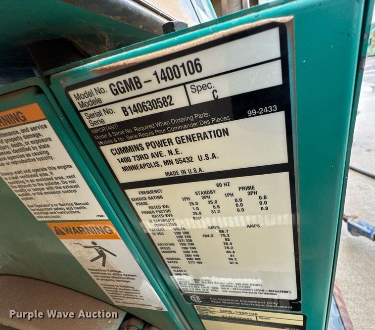 image for item LH9507 2014 Onan GGMB-1400106 generator