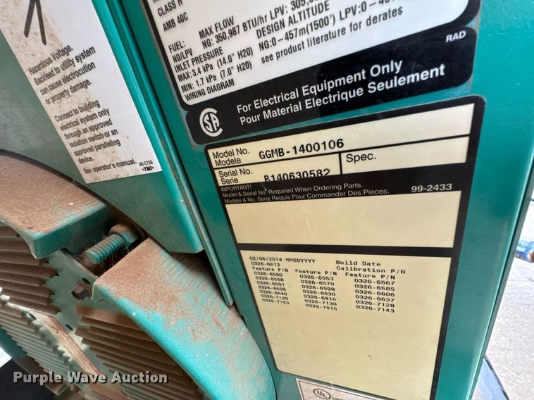image for item LH9507 2014 Onan GGMB-1400106 generator