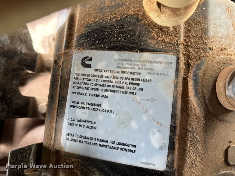 image for item LH9508 2014 Onan GG02-1403662 generator