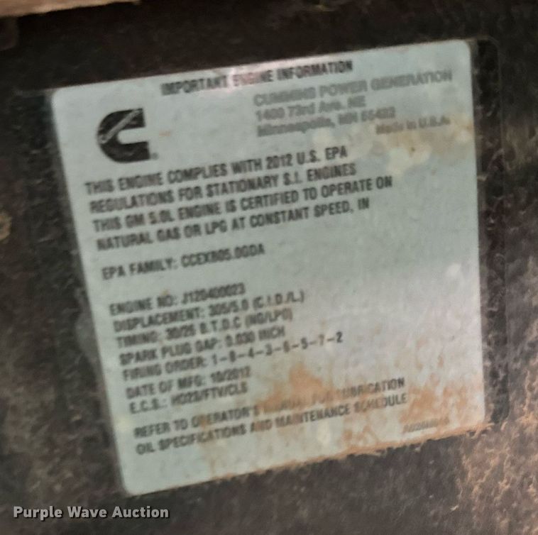 image for item LH9511 2012 Onan GGPA-1213347 generator