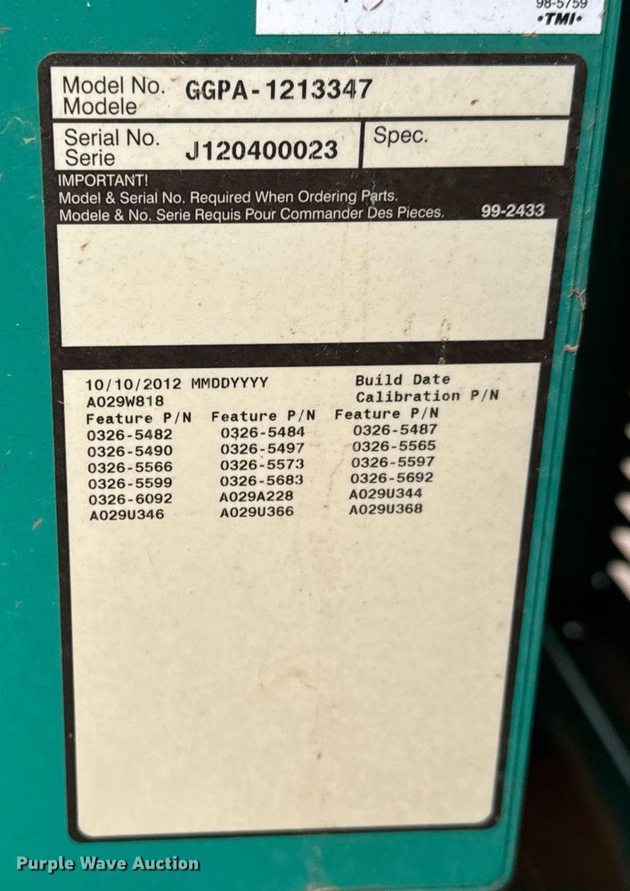 image for item LH9511 2012 Onan GGPA-1213347 generator