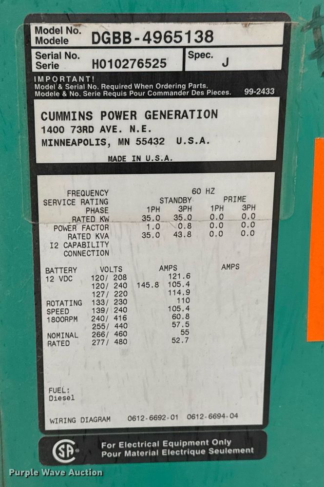 image for item LH9512 Onan DGBB-4965138 generator