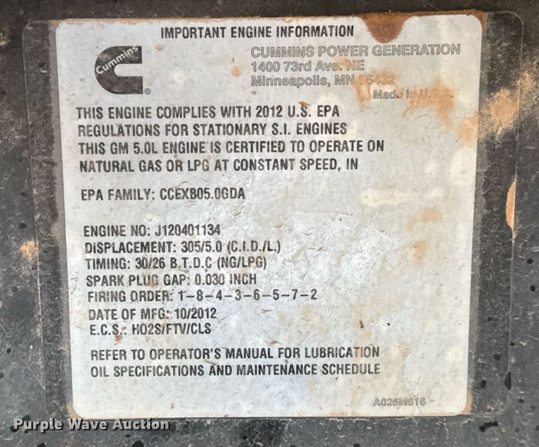 image for item LH9515 2012 Onan GGPA-1213363 generator