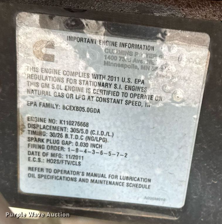 image for item LH9516 2011 Onan GGPA-9091811 generator