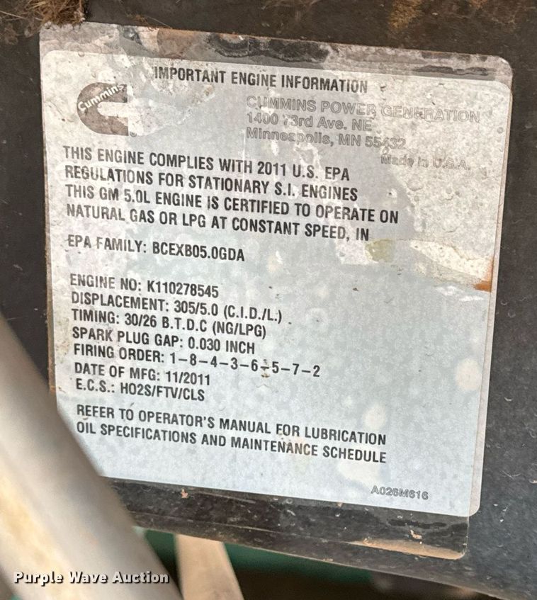 image for item LH9518 2011 Onan GGPA-9235911 generator