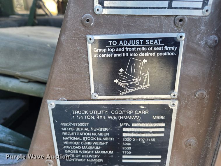 image for item YA0331 1985 AM General M998 HMMWV 