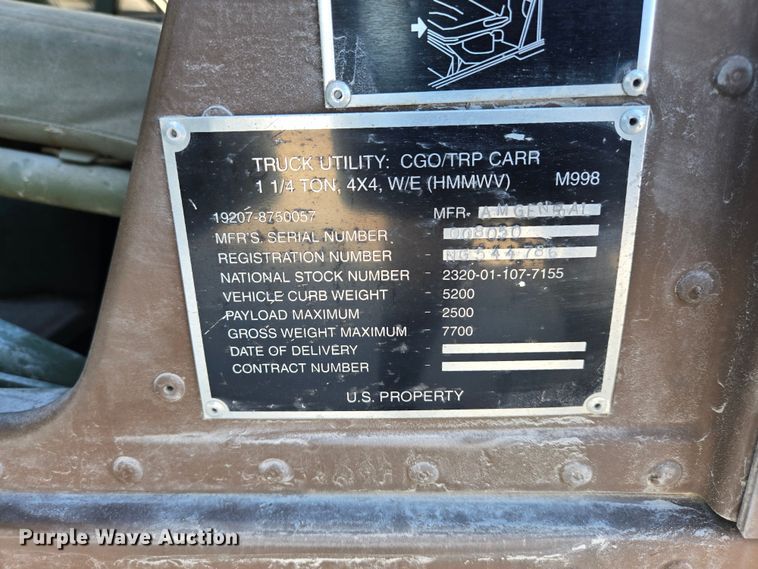 image for item YA0331 1985 AM General M998 HMMWV 